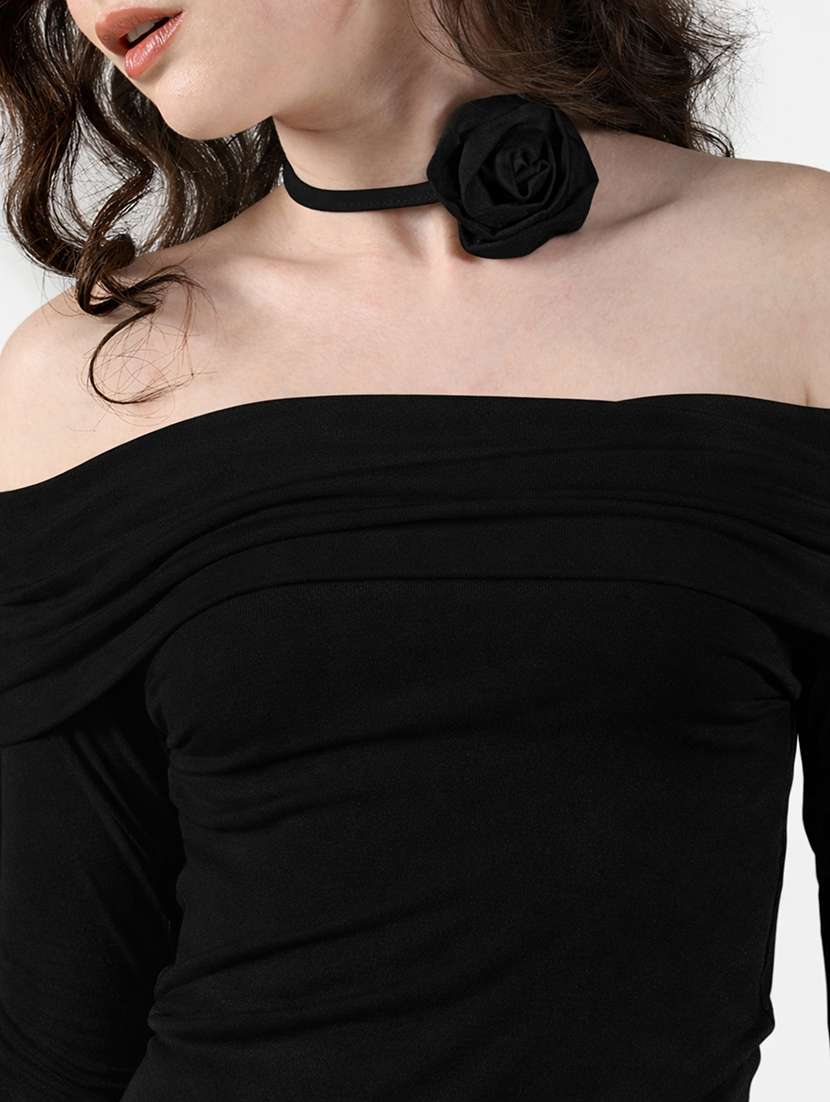 women solid off shoulder long sleeve top - 22363371 -  Standard Image - 2