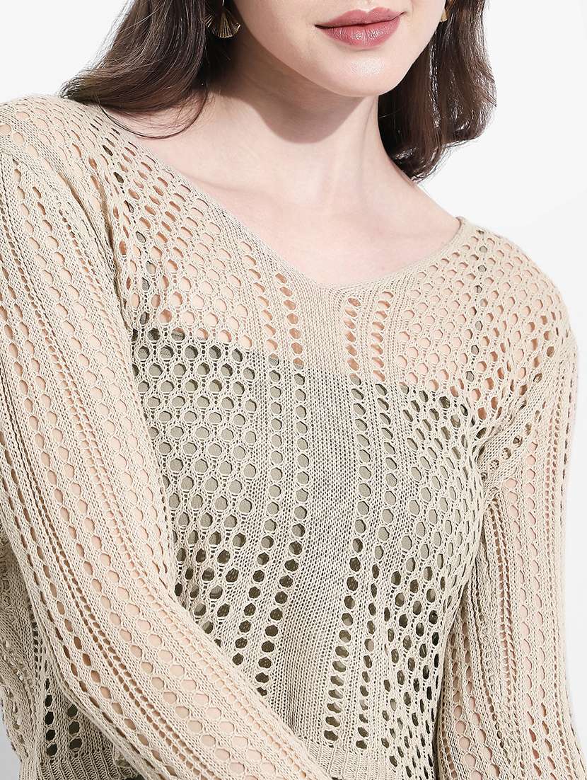 women self designed long sleeve crochet crop top - 22363396 -  Standard Image - 2