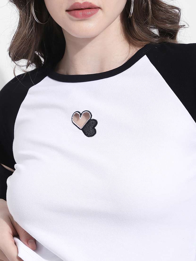 women color blocked long sleeve crop top - 22363406 -  Standard Image - 2