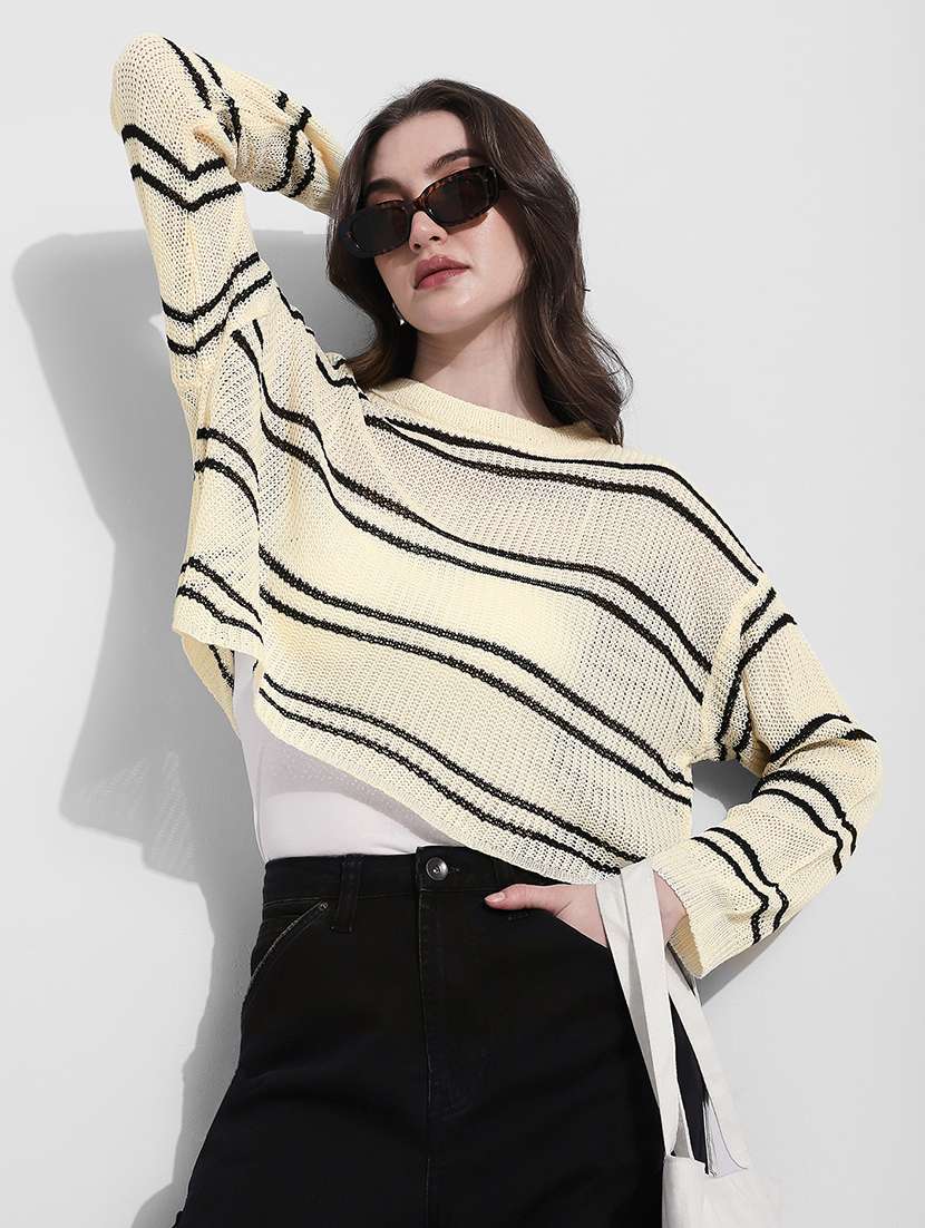 women striped long sleeve top with slip