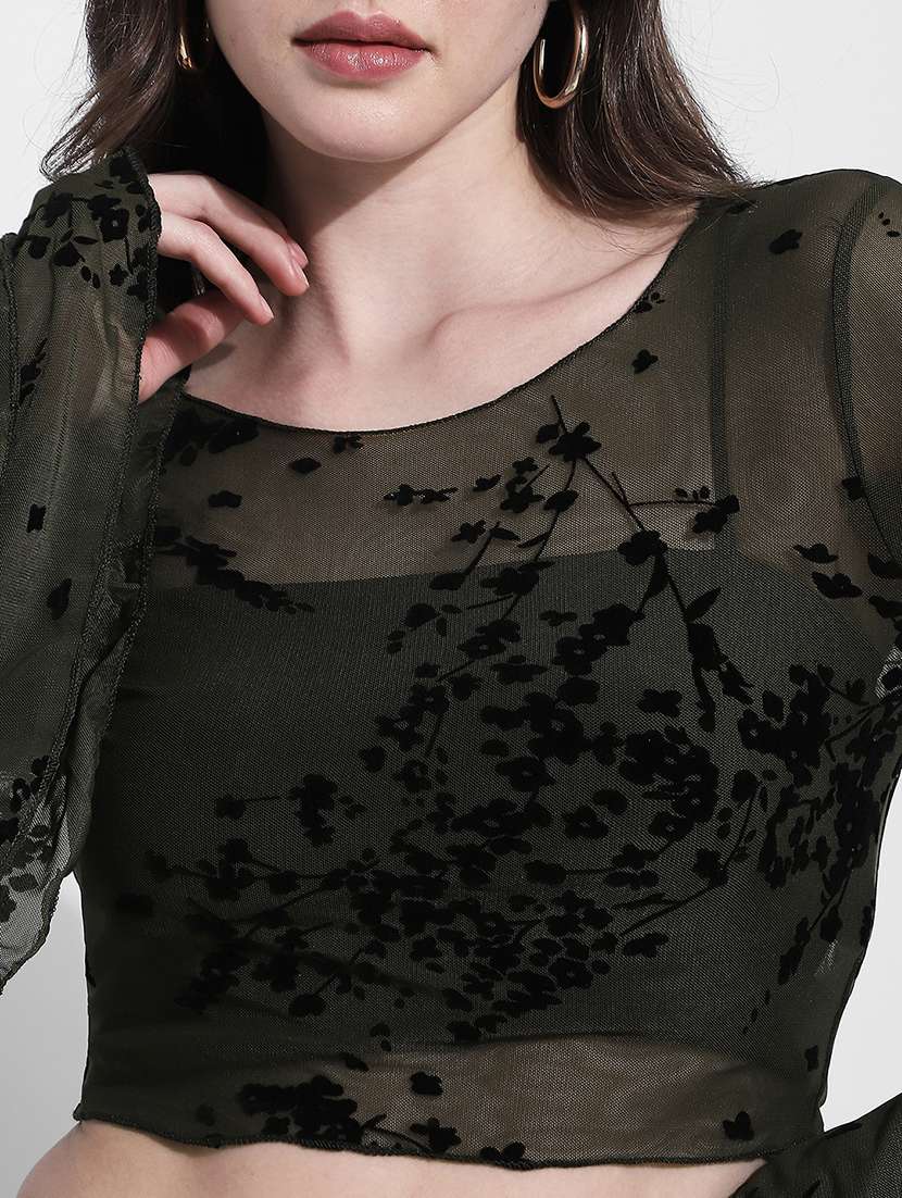 women self designed bell slevee crop top - 22363413 -  Standard Image - 2