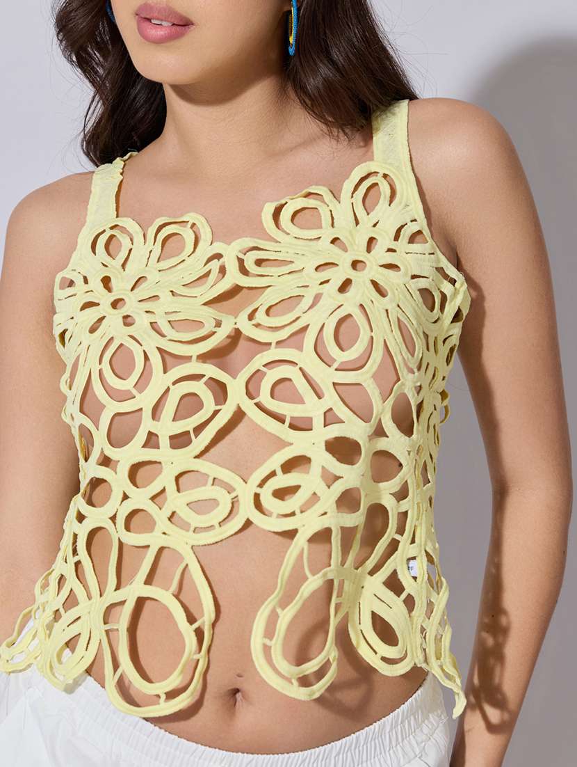 women self designed sheer crochet top - 22363436 -  Standard Image - 2