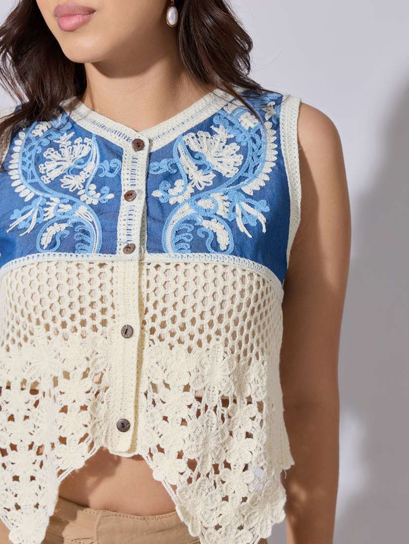 women self designed sheer crochet top - 22363440 -  Standard Image - 2