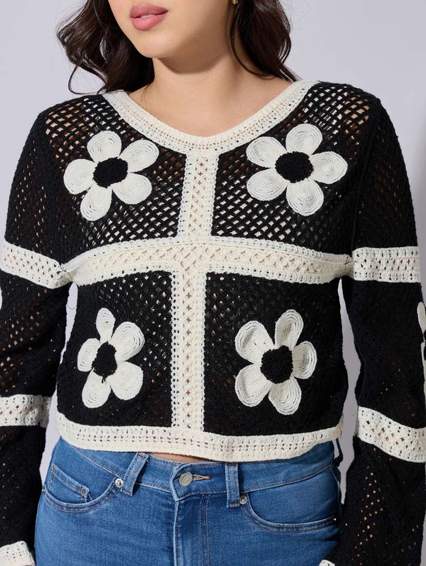 women self designed sheer crochet top - 22363441 -  Standard Image - 2