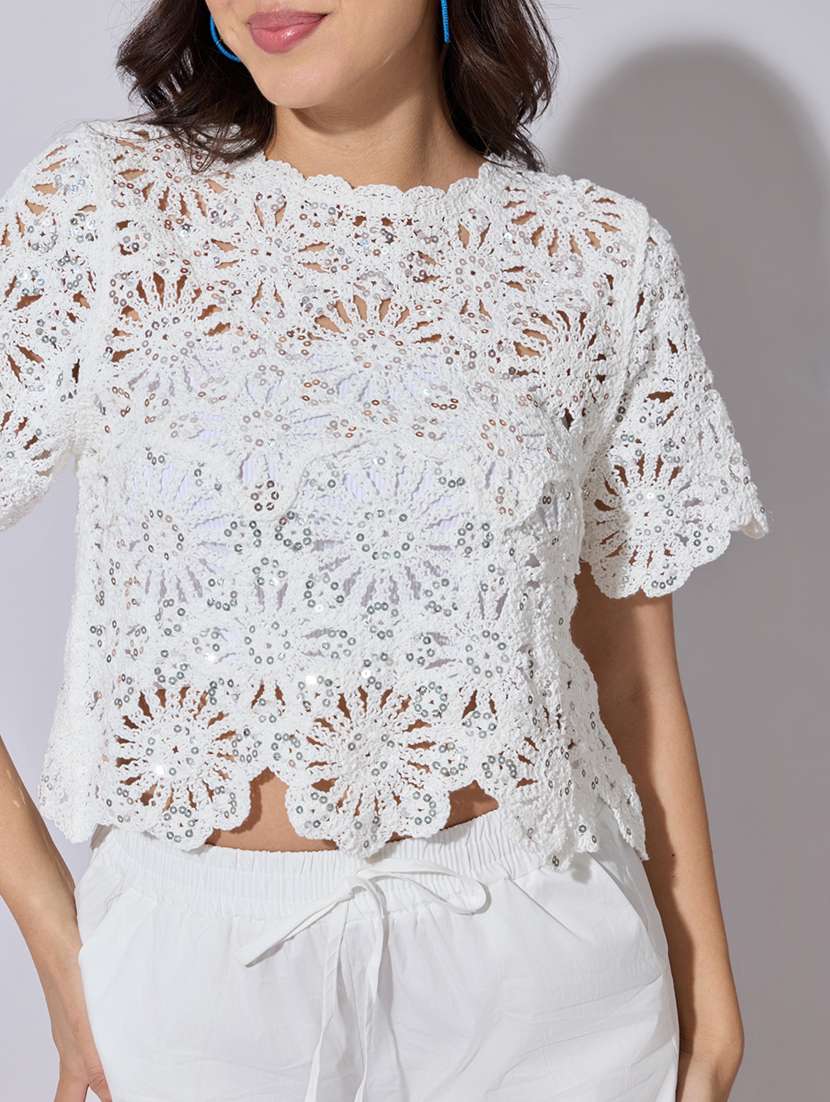 women self designed sheer crochet top - 22363444 -  Standard Image - 2