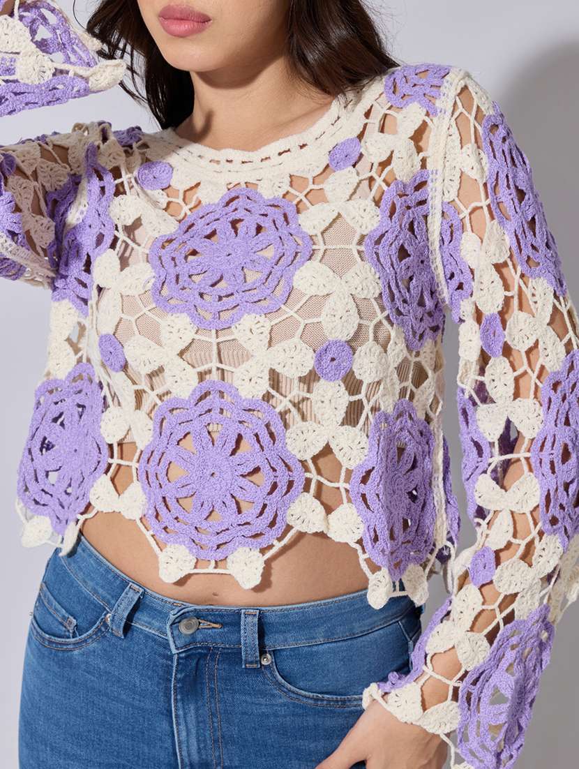 women self designed sheer crochet crop top - 22363450 -  Standard Image - 2