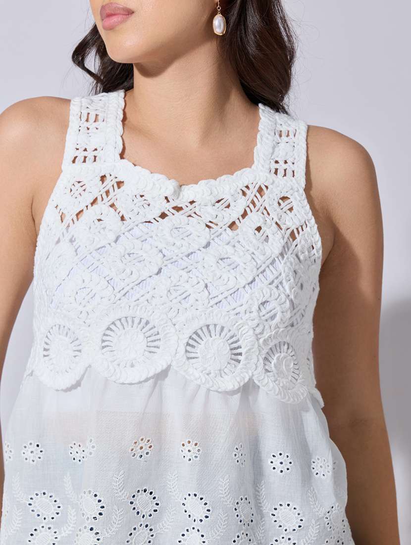 women self designed sheer crochet top - 22363453 -  Standard Image - 2