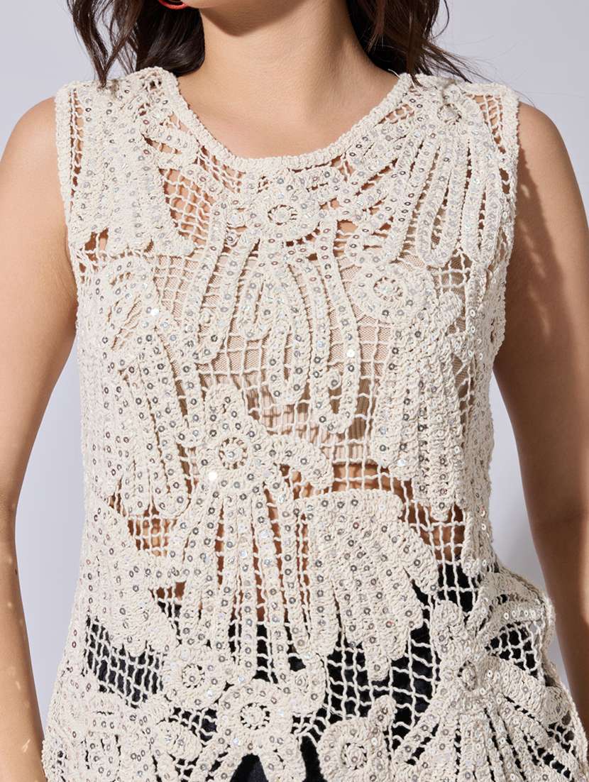 women self designed sheer crochet top - 22363456 -  Standard Image - 2