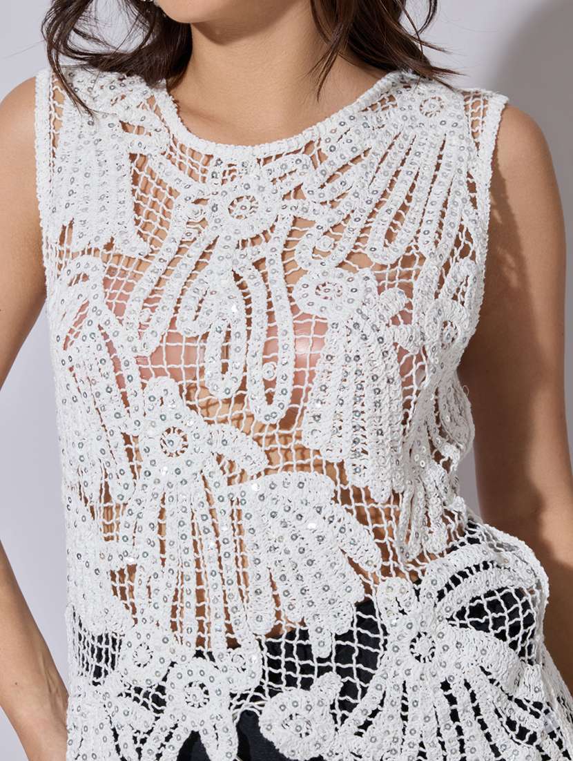 women self designed sheer crochet top - 22363457 -  Standard Image - 2