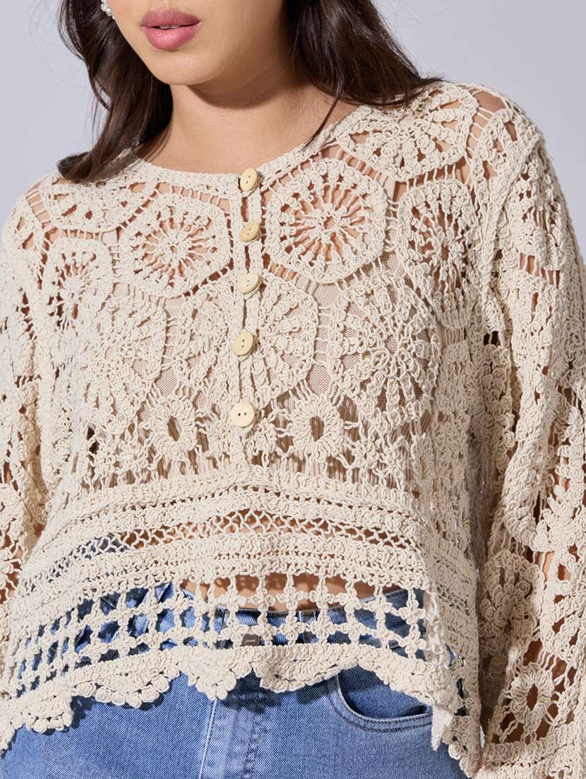 women self designed sheer crochet top - 22363465 -  Standard Image - 2