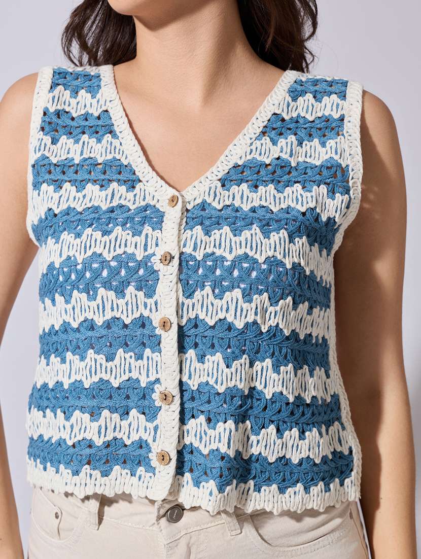women self designed sheer crochet vest top - 22363467 -  Standard Image - 2
