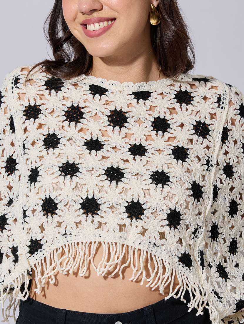 women self designed sheer crochet crop top - 22363469 -  Standard Image - 2