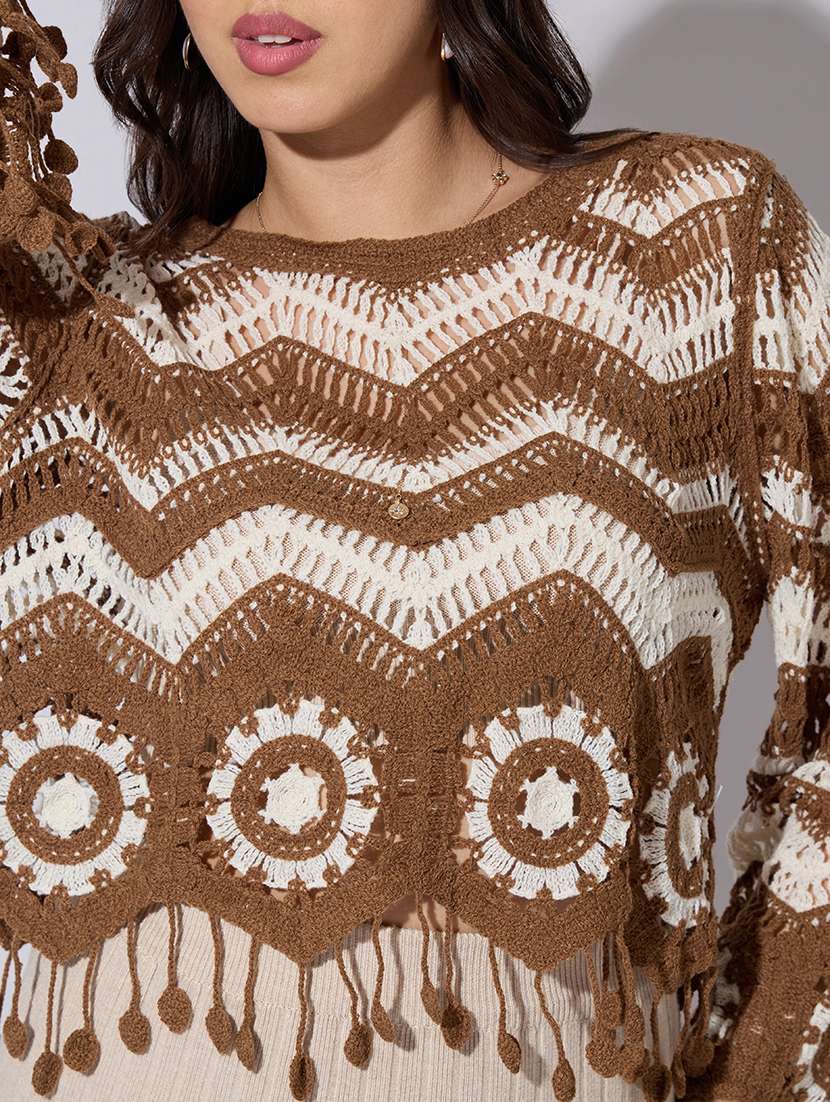 women self designed sheer crochet crop top - 22363470 -  Standard Image - 2