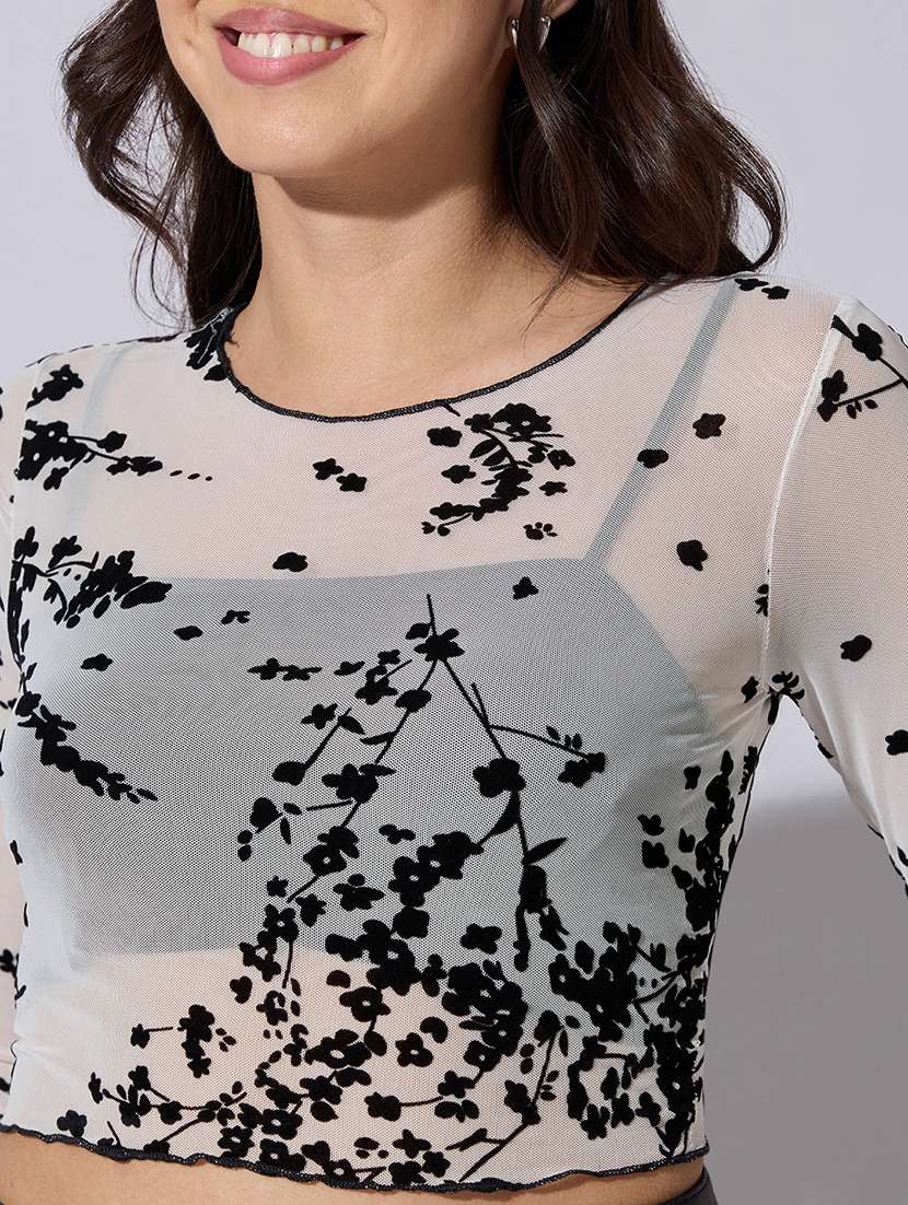 women self designed long sleeve crop top - 22363471 -  Standard Image - 2