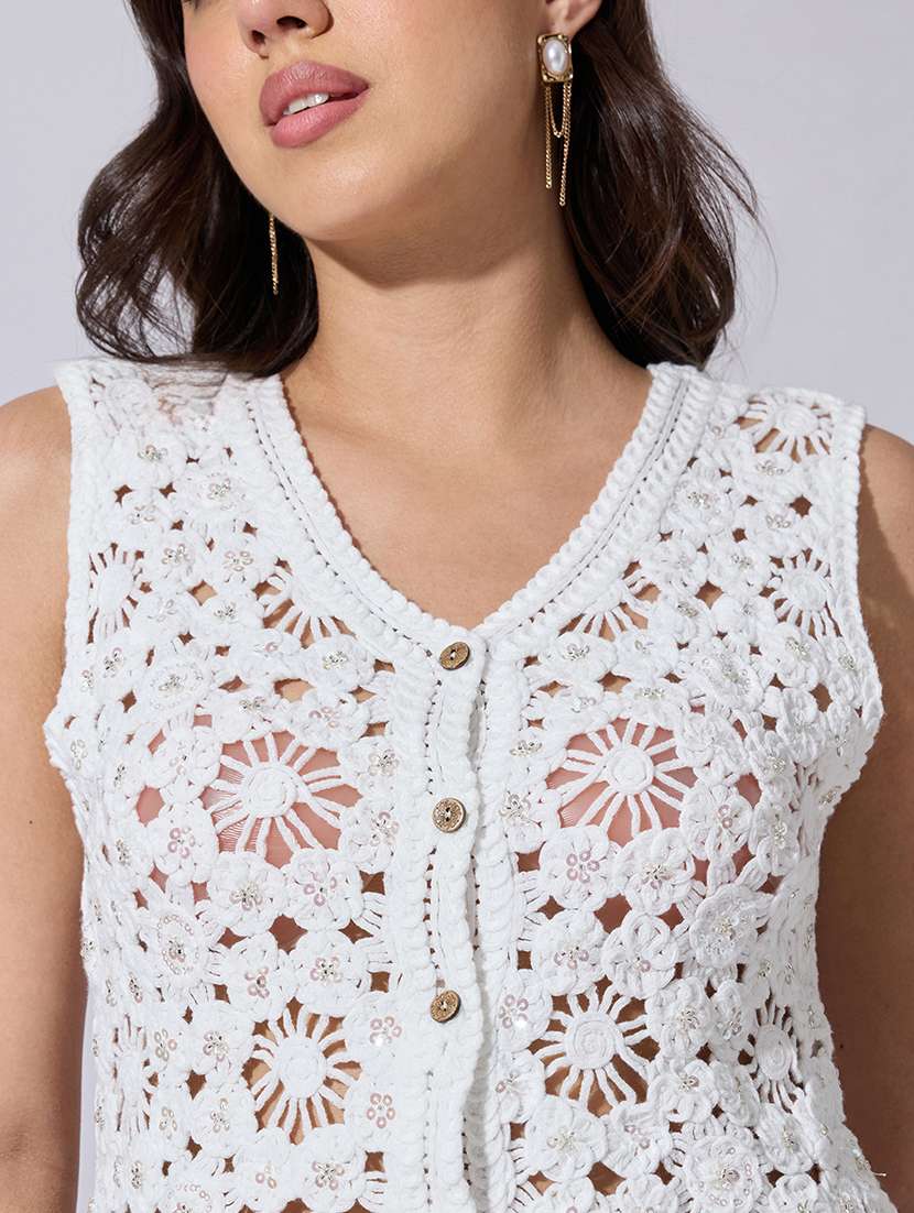 women self designed sheer crochet top - 22363476 -  Standard Image - 2