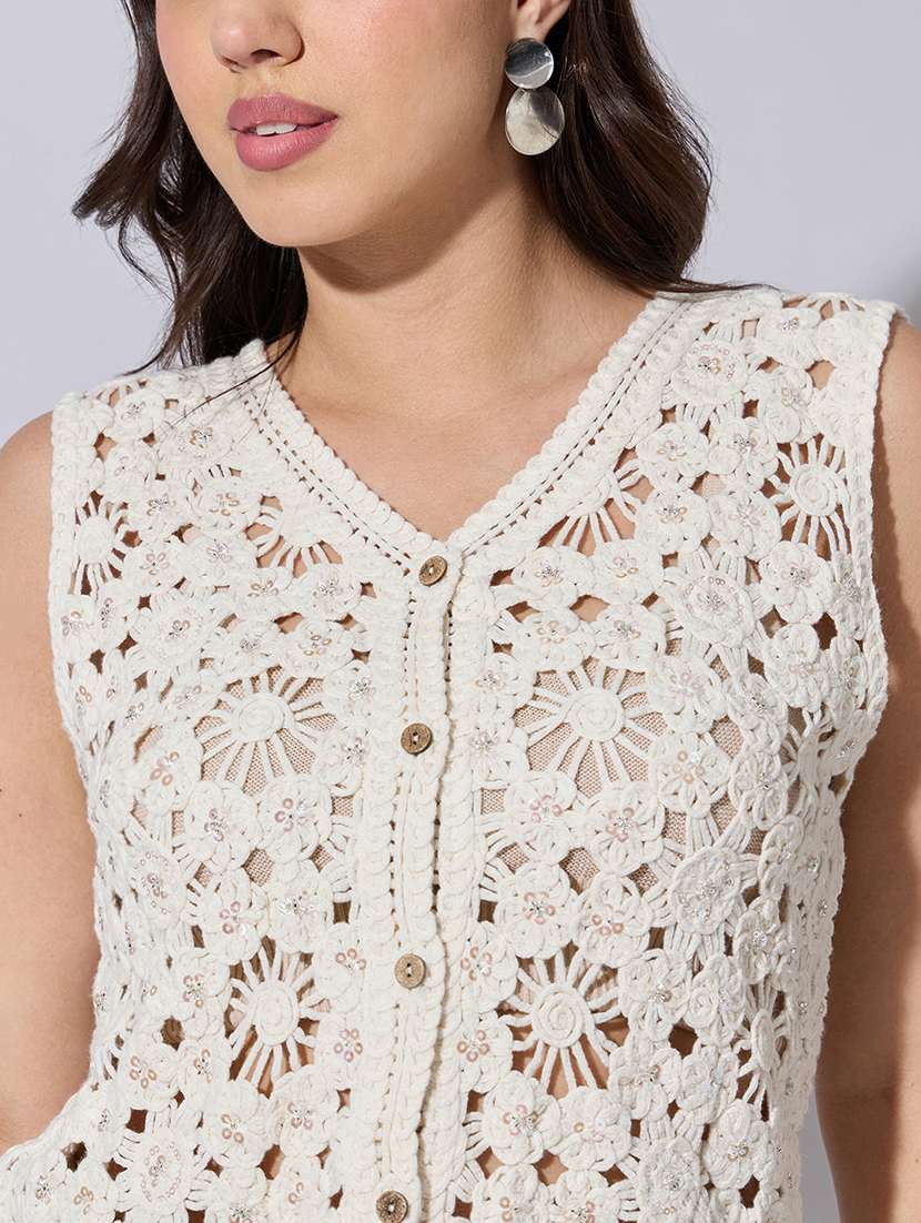 women self designed sheer crochet top - 22363477 -  Standard Image - 2