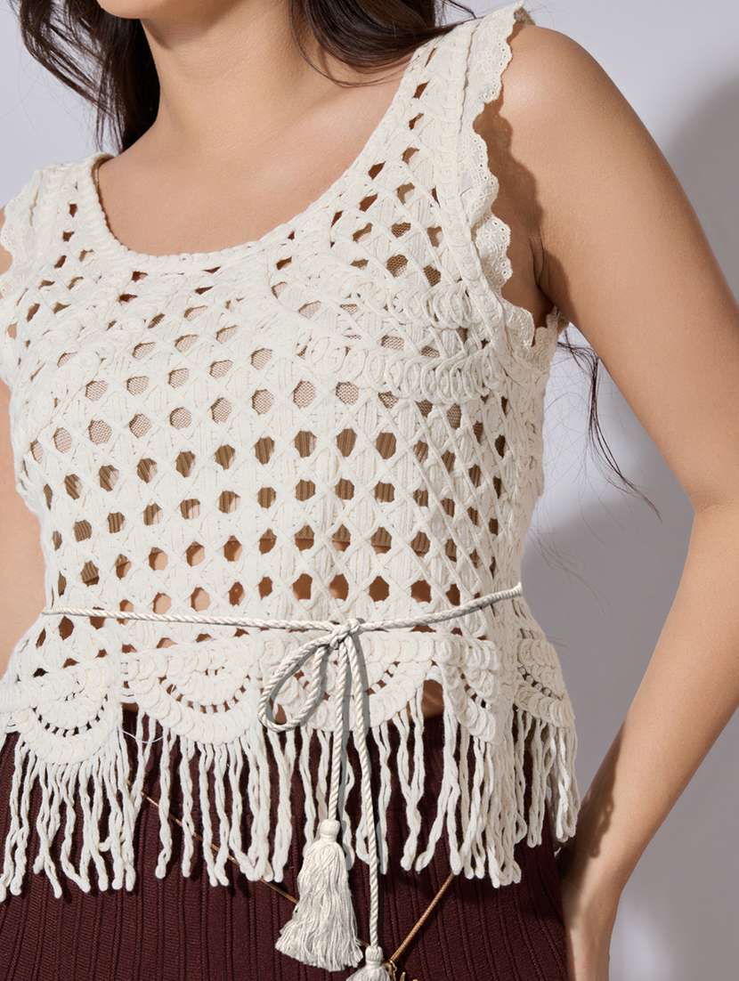 women self designed sheer crochet top - 22363478 -  Standard Image - 2