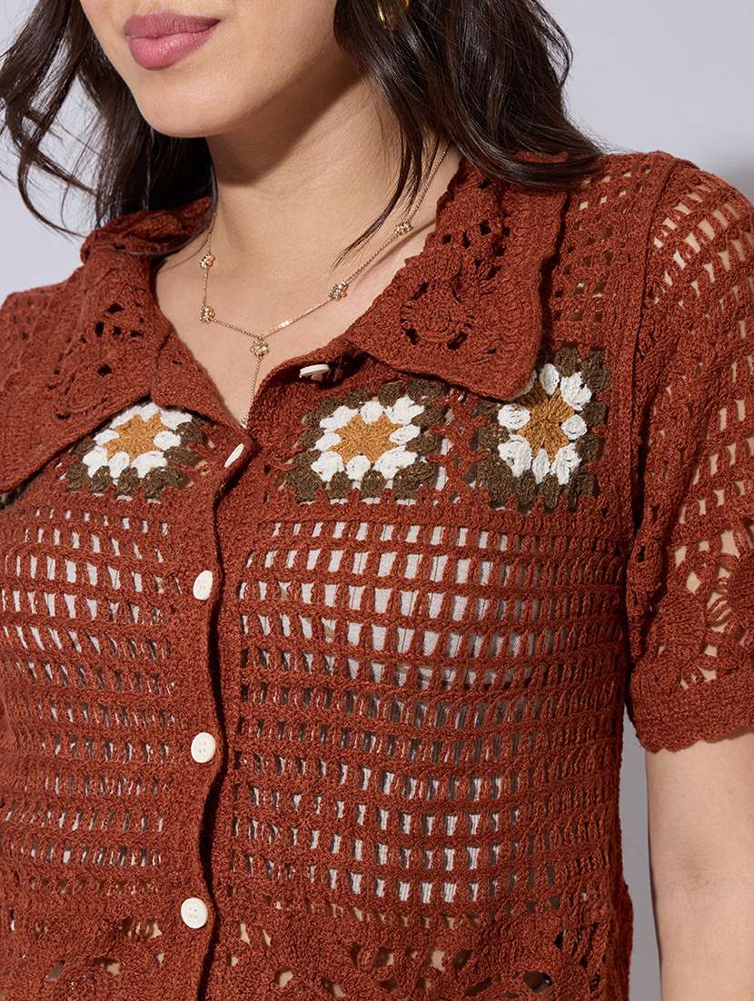 women self designed sheer crochet top - 22363481 -  Standard Image - 2