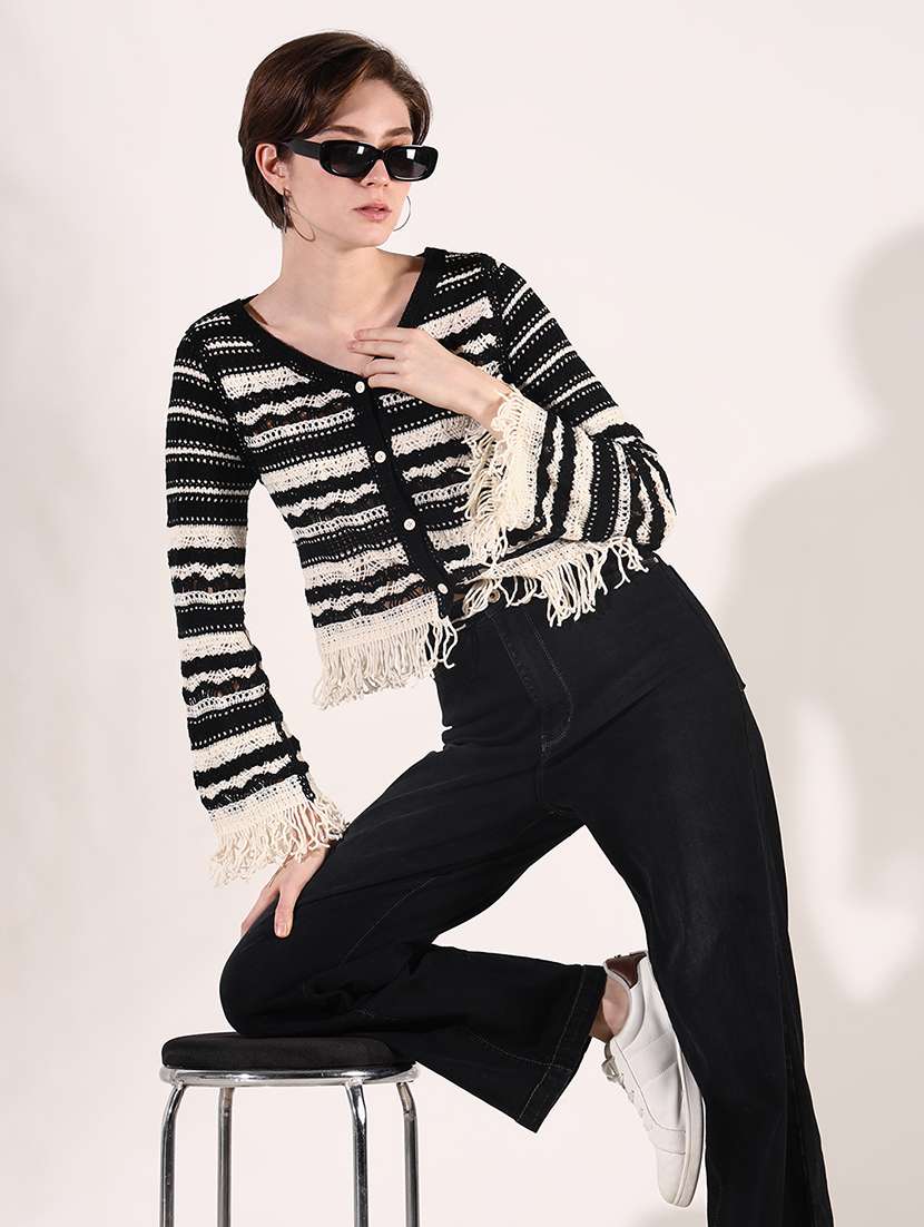 women self designed sheer crochet top