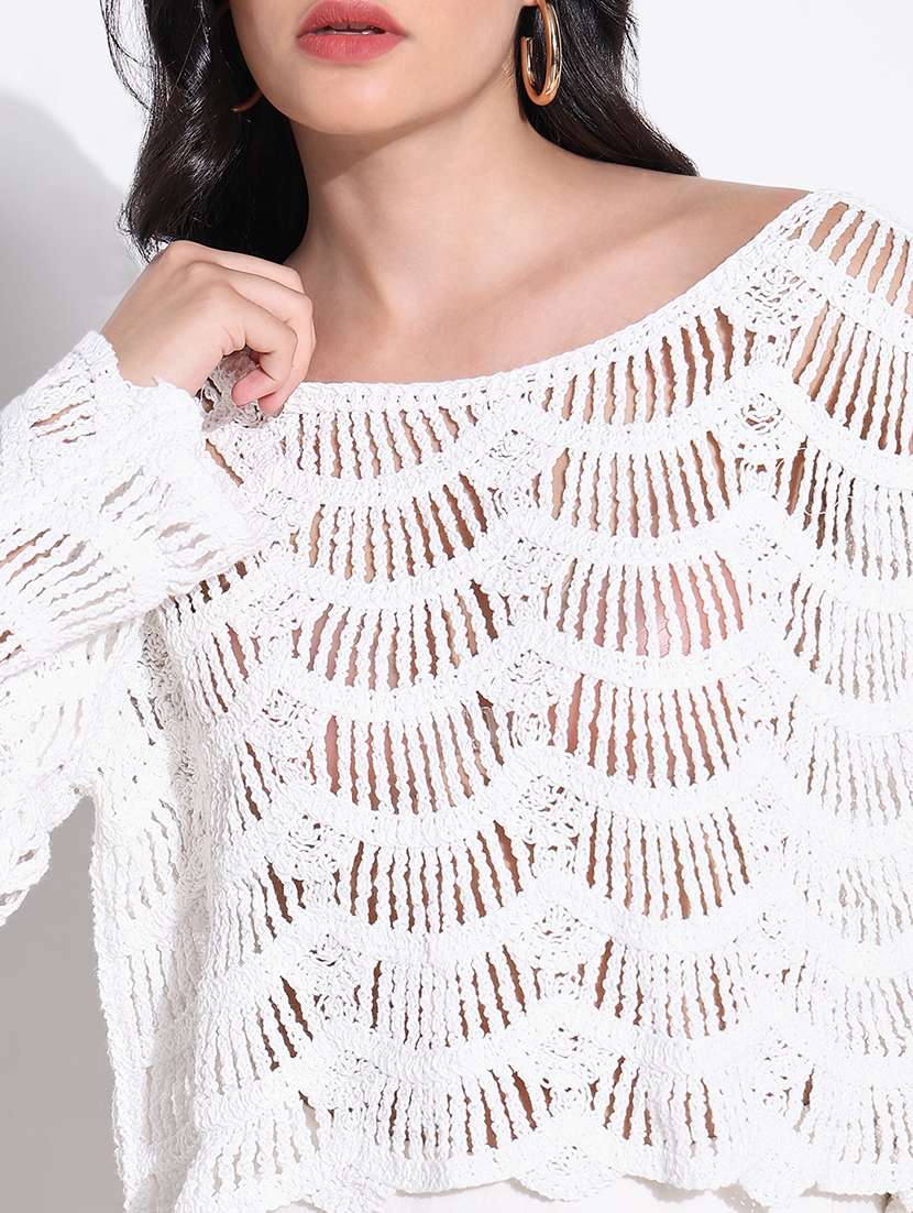 women self designed sheer crochet top - 22363498 -  Standard Image - 2