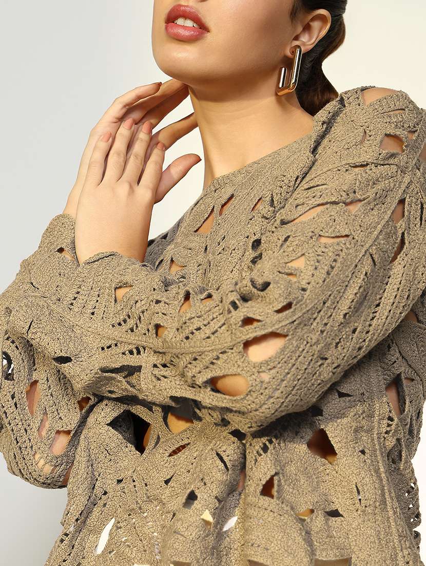 women self designed sheer crochet top - 22363499 -  Standard Image - 2