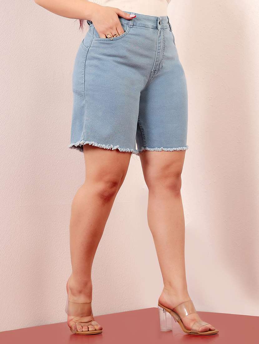 women plus size solid high rise denim shorts - 22363504 -  Standard Image - 2