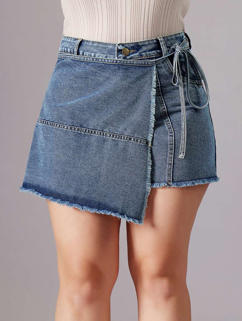 women plus size solid high rise denim skorts - 22363506 -  Standard Image - 2