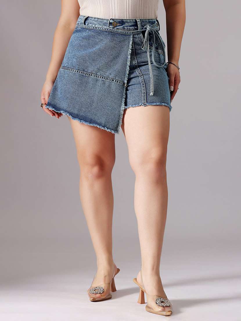 women plus size solid high rise denim skorts