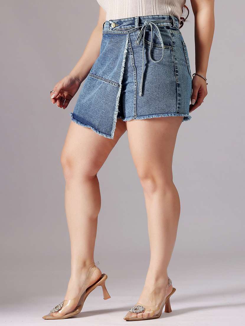 women plus size solid high rise denim skorts - 22363508 -  Standard Image - 2