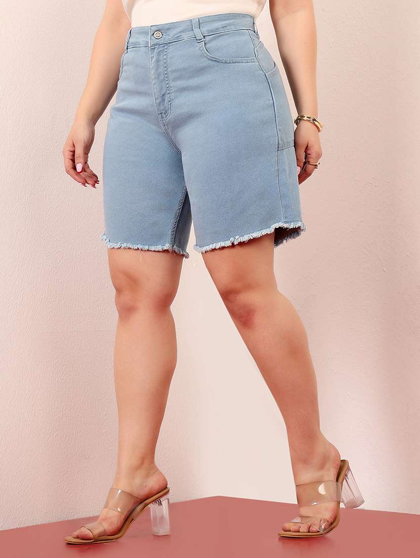 women plus size solid high rise denim shorts - 22363509 -  Standard Image - 2