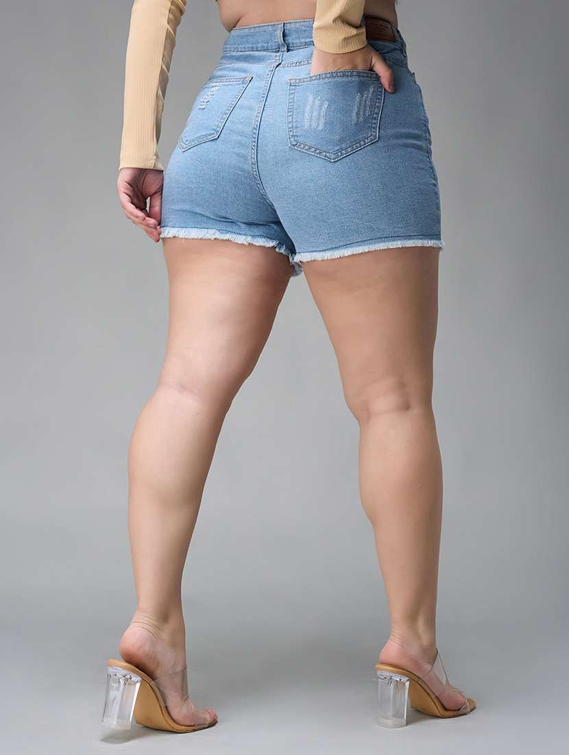 women plus size distressed high rise denim shorts - 22363513 -  Standard Image - 2