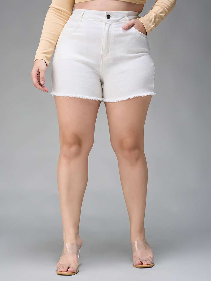 women plus size solid high rise denim shorts
