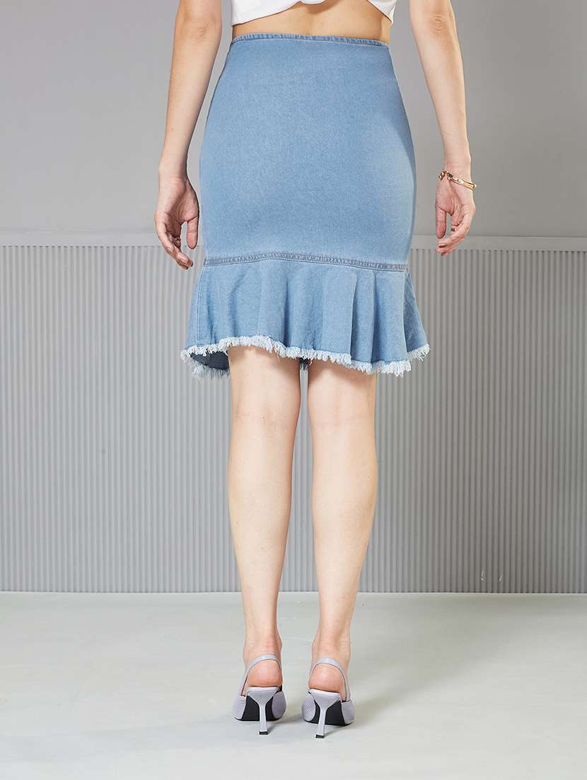 women solid high rise denim tiered skirt - 22363521 -  Standard Image - 2