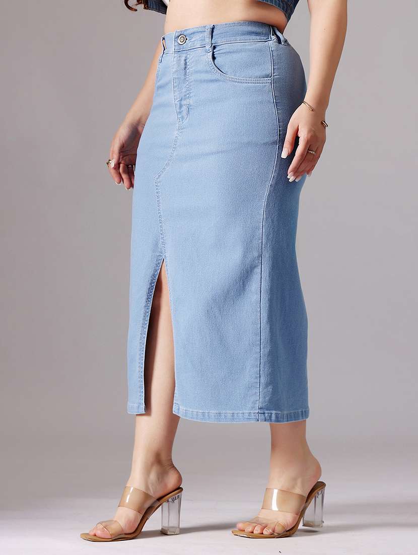 women solid high rise denim straight skirt - 22363537 -  Standard Image - 2
