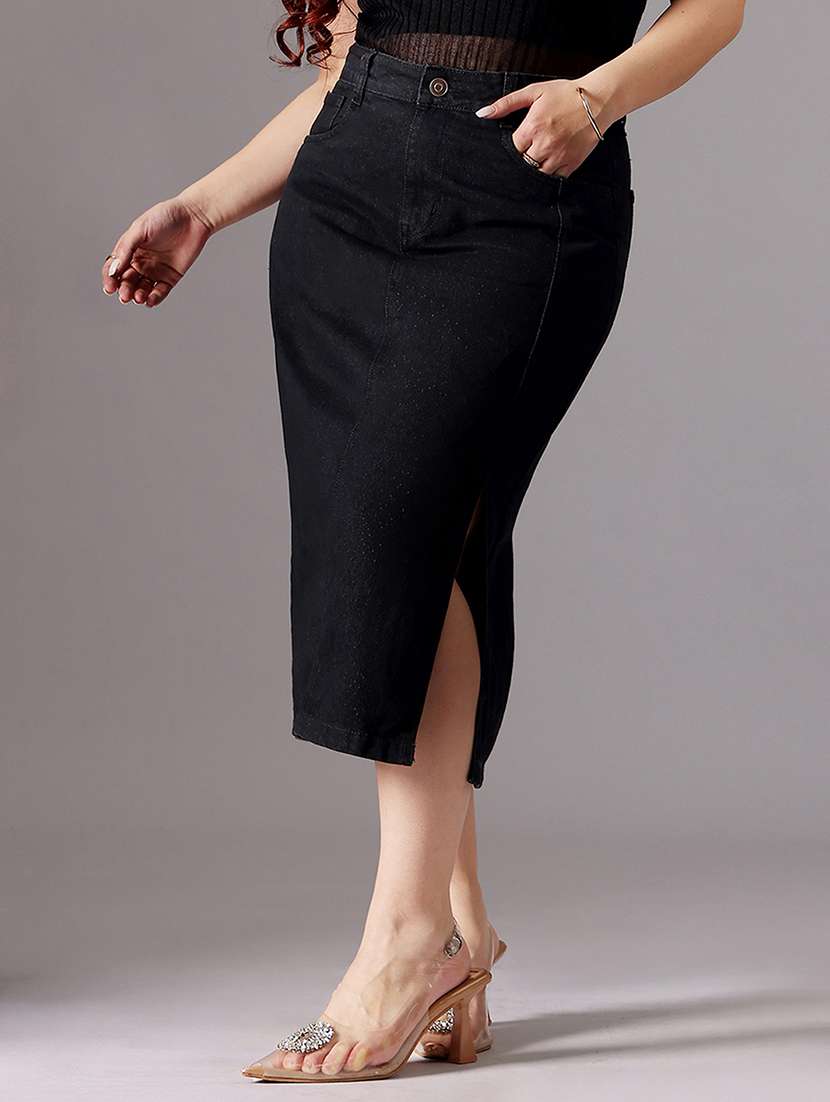 women solid high rise denim straight skirt - 22363539 -  Standard Image - 2