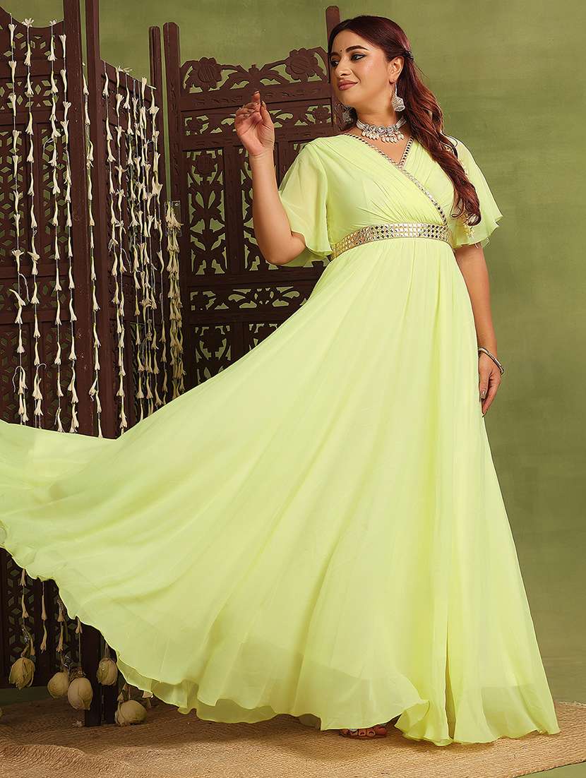 Women Plus Size Solid Flared Sleeve Dress - 22363554 -  Standard Image - 2