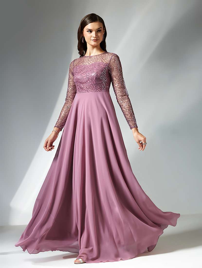 women self designed long sleeve lace fit & flare dress - 22363560 -  Standard Image - 2