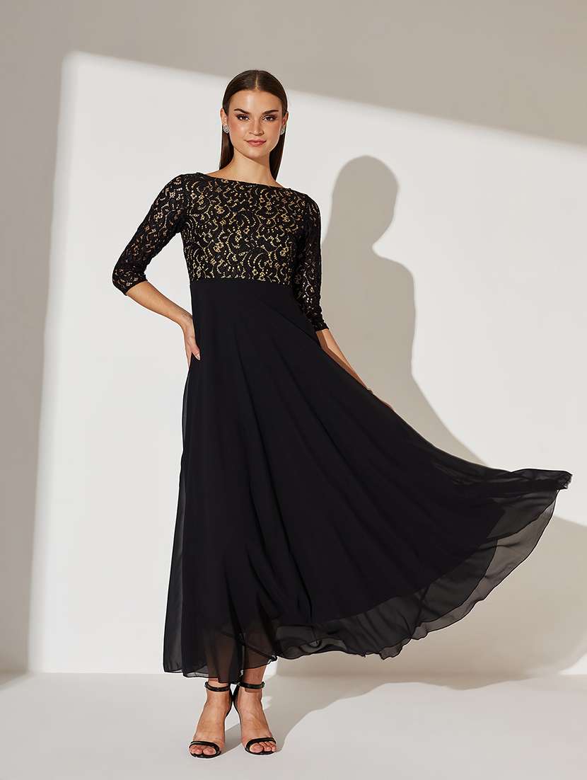 women self designed lace fit & flare dress
