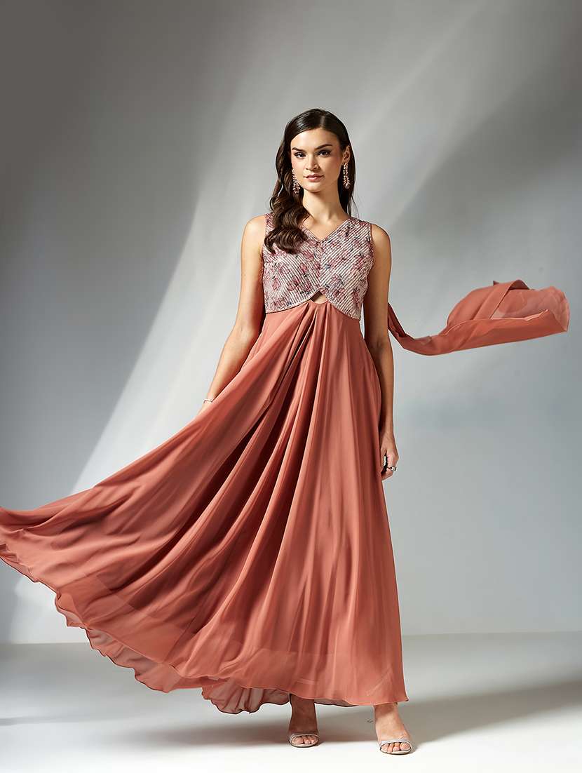 women self designed sleeveless fit & flare dress