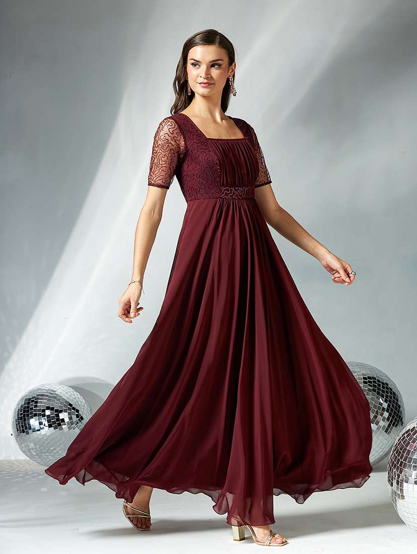 women self designed short sleeve fit & flare dress - 22363576 -  Standard Image - 2