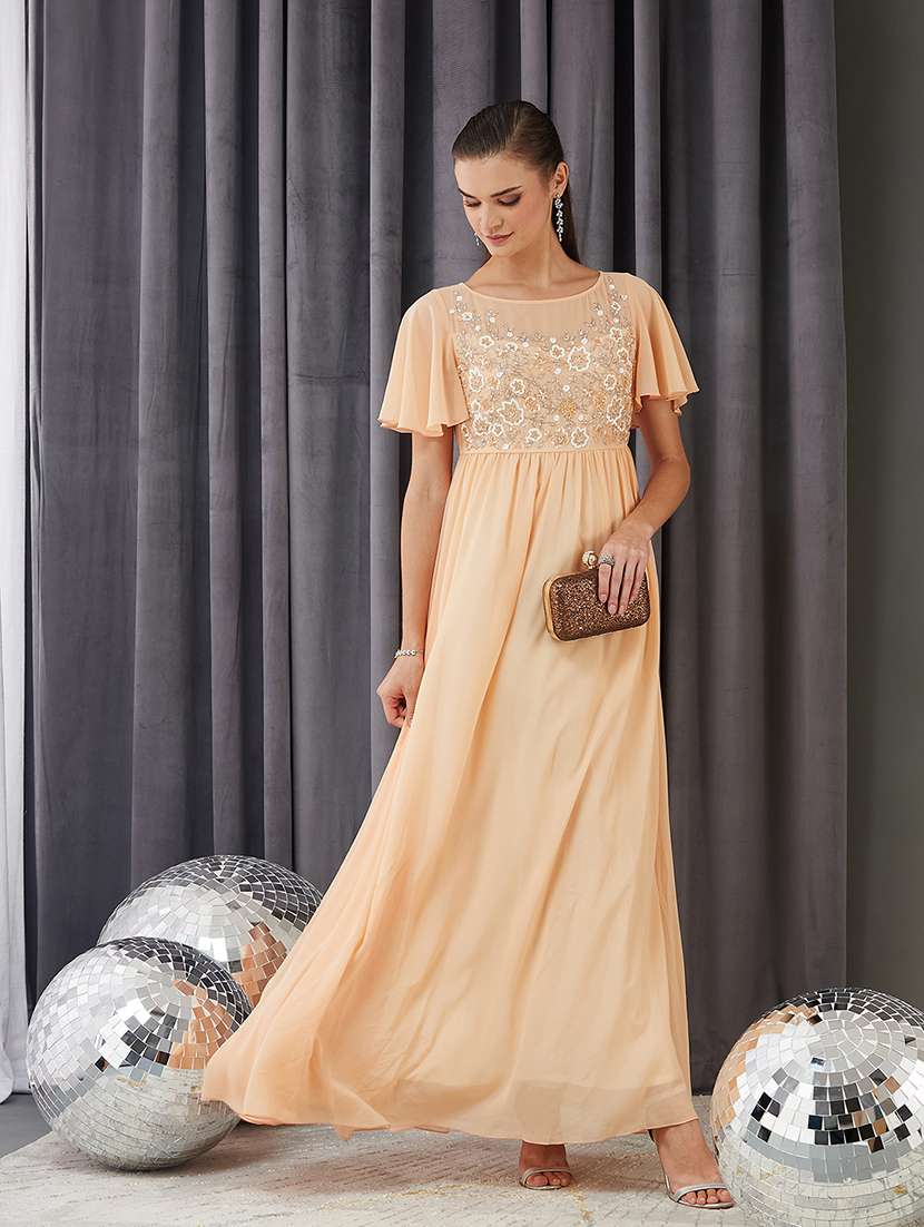 women embellished flute sleeve fit & flare dress