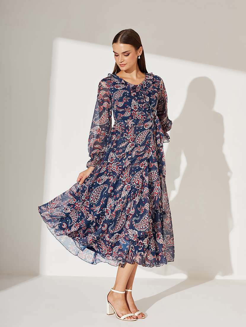 women printed puff sleeve tiered dress - 22363588 -  Standard Image - 2