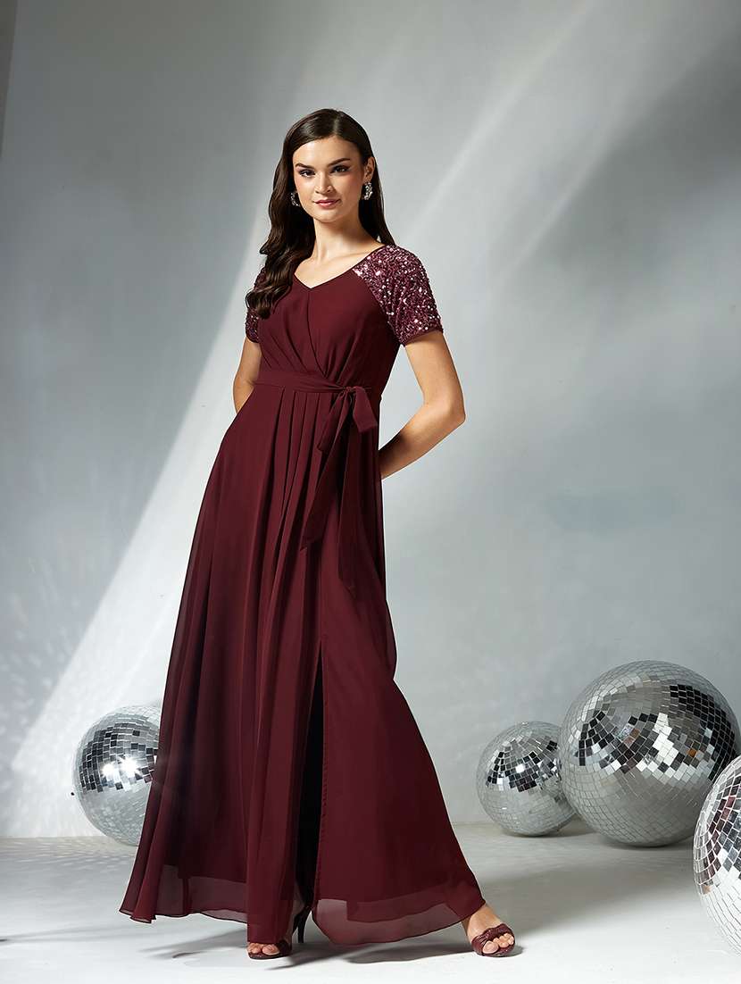 women sequined short sleeve wrap dress - 22363606 -  Standard Image - 2