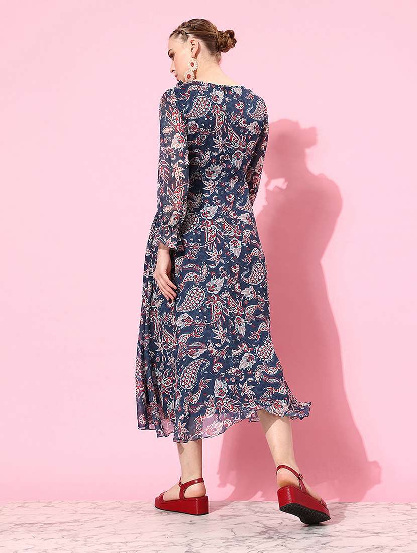 women printed puff sleeve wrap dress - 22363608 -  Standard Image - 2