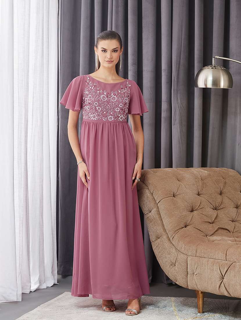 women embelished flute sleeve fit & flare dress