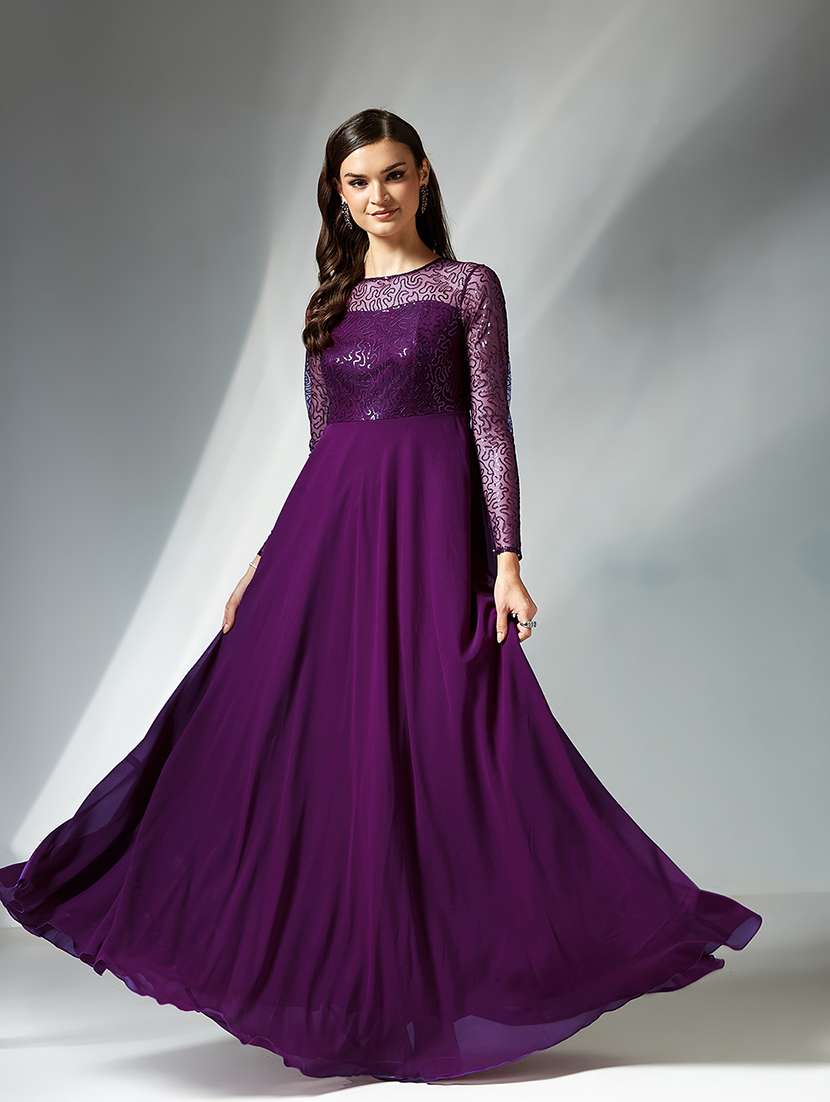 women self designed long sleeve fit & flare dress