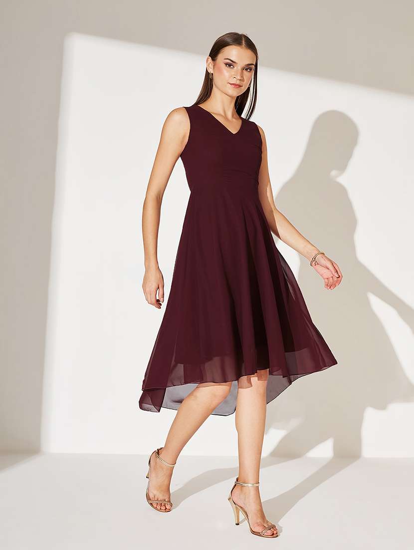 women solid sleeveless high low dress - 22363632 -  Standard Image - 2