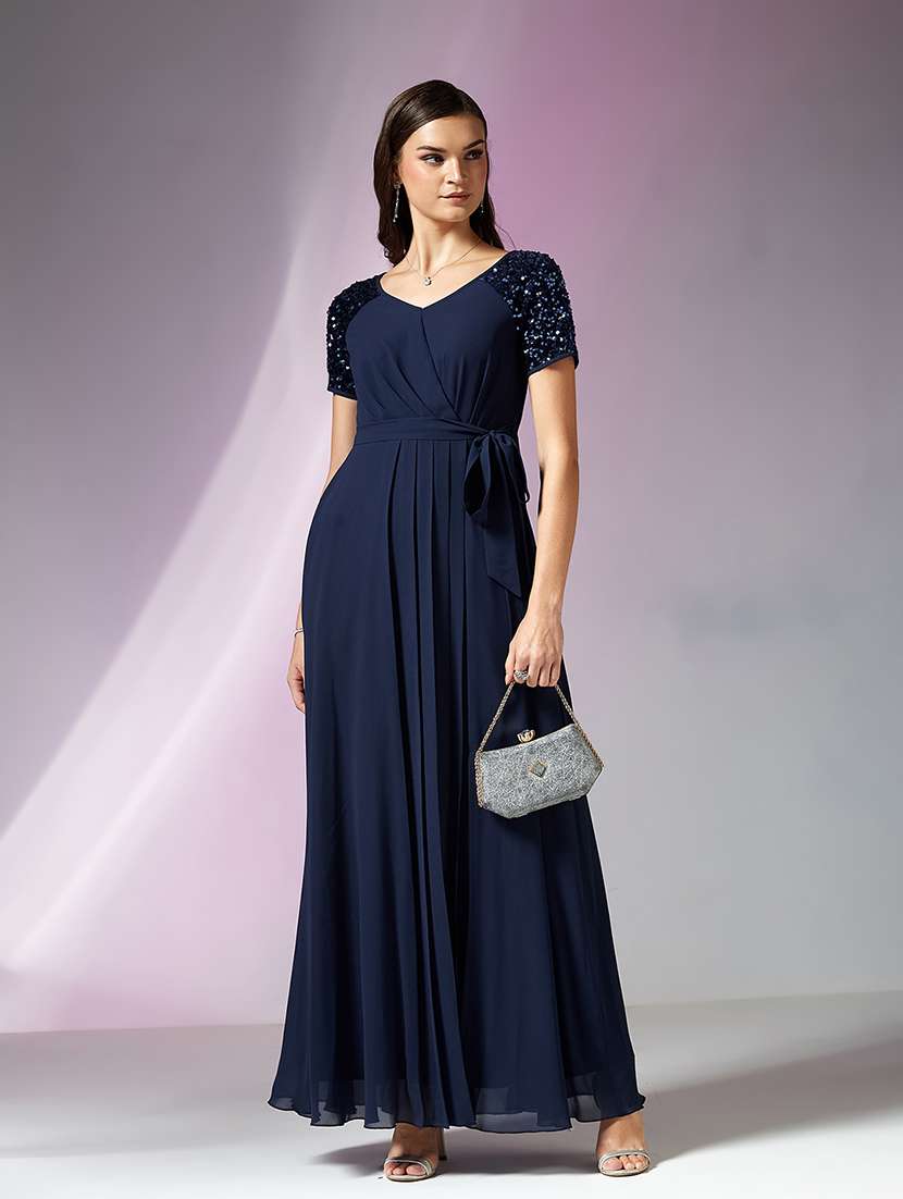 women embellished short sleeve fit & flare dress