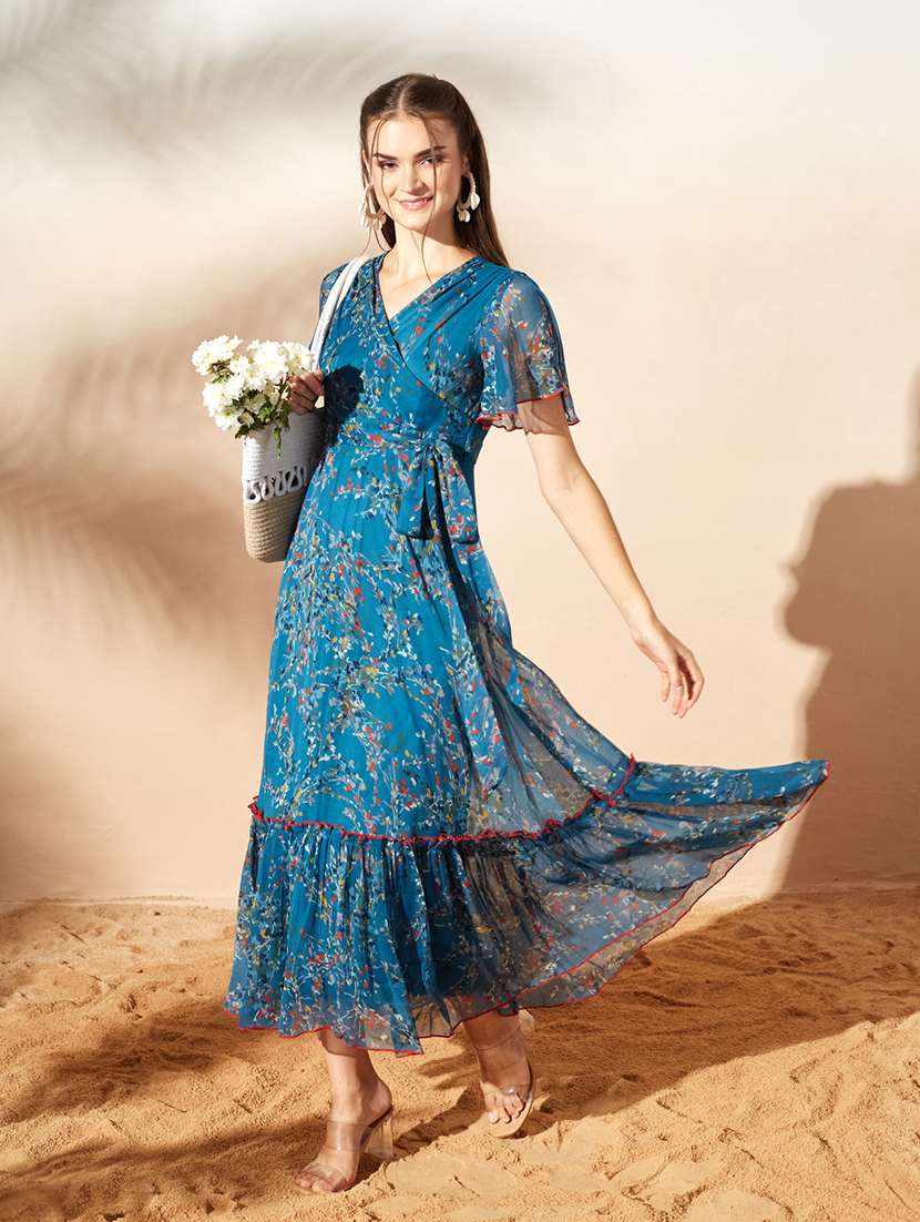 women floral print flared sleeve tiered dress - 22363640 -  Standard Image - 2