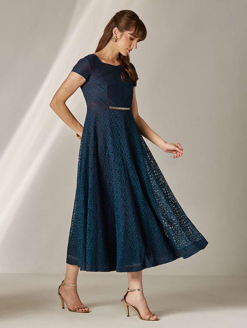 women self designed lace fit & flare dress - 22363655 -  Standard Image - 2